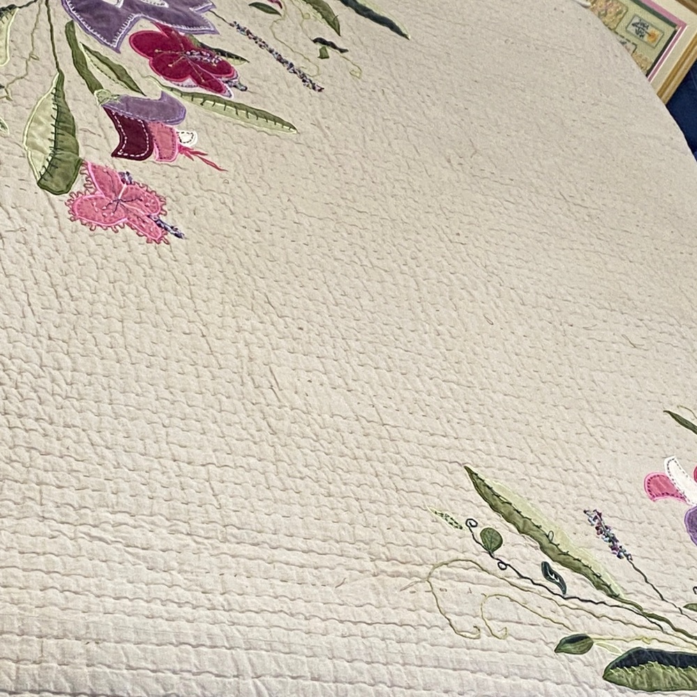 Pottery Barn Quilt with Purple and Pink Floral Design